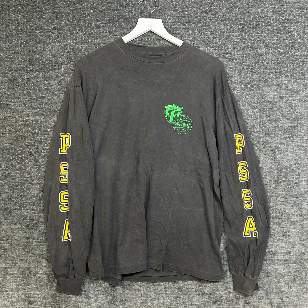 ASA Amateur Softball Shirt Mens M/L Black Good Graphic Long Sleeve Vintage PSSA